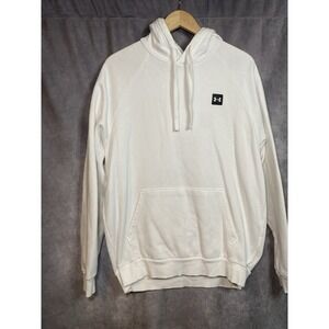 Under Armour Hoodie Men Large White Fleece Lined Loose Kangaroo Pockets Pullover
